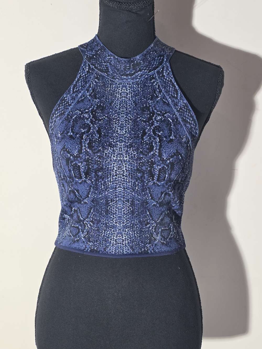 BCBGMaxAzria Navy Snakeskin Halter Crop Top (Size XS)